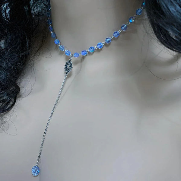 Blue Crystal Star of David Y Necklace