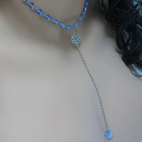 Blue Crystal Star of David Y Necklace