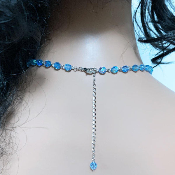 Blue Crystal Star of David Y Necklace