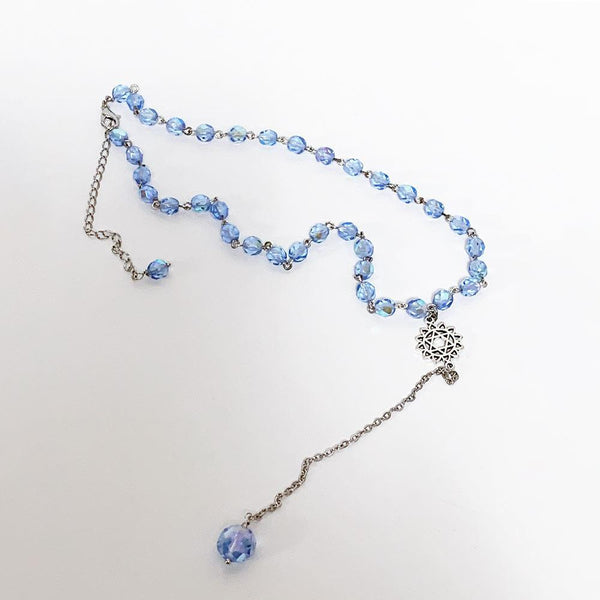 Blue Crystal Star of David Y Necklace