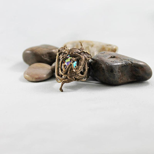Brass Medieval Dragon Ring, Fantasy Neo Victorian Gothic Jewelry