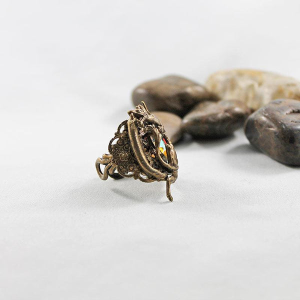 Brass Medieval Dragon Ring, Fantasy Neo Victorian Gothic Jewelry