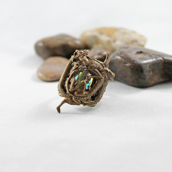 Brass Medieval Dragon Ring, Fantasy Neo Victorian Gothic Jewelry