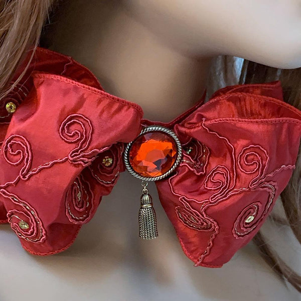 Bright Red Victorian Bow Choker