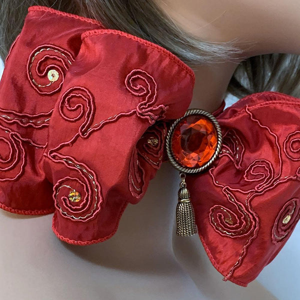 Bright Red Victorian Bow Choker