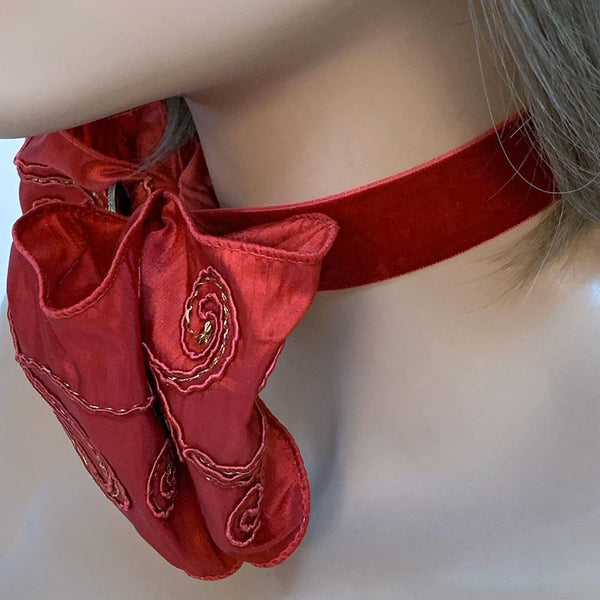 Bright Red Victorian Bow Choker