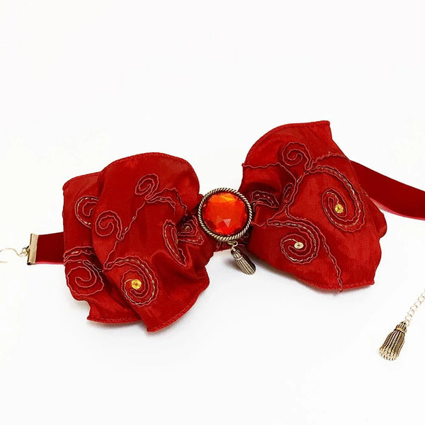 Bright Red Victorian Bow Choker