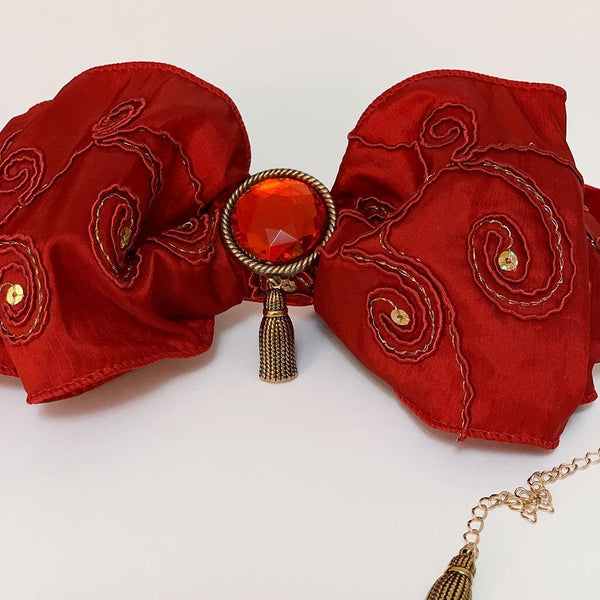 Bright Red Victorian Bow Choker