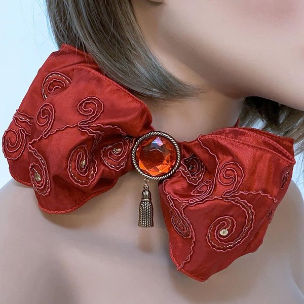 Bright Red Victorian Bow Choker