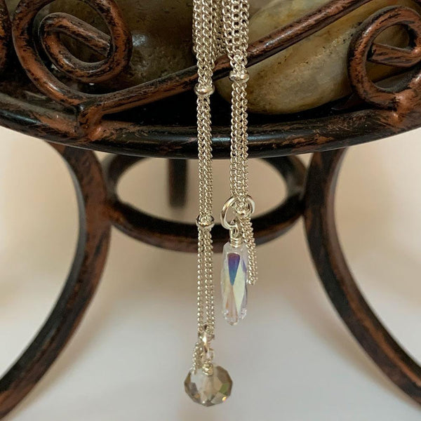 Bright Silver Lariat Choker Necklace, 31"