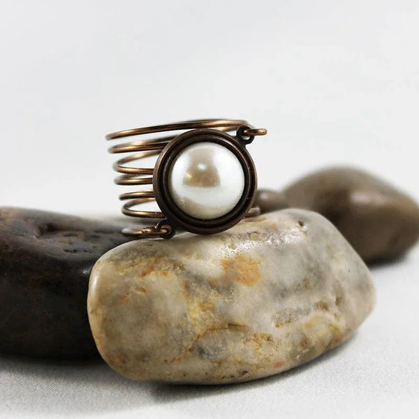 Bronze Wire Wrapped Pearl Ring