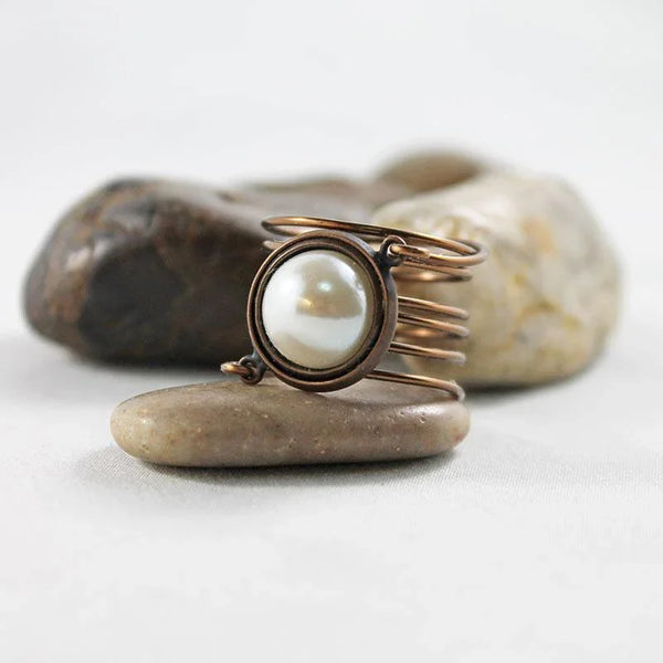 Bronze Wire Wrapped Pearl Ring