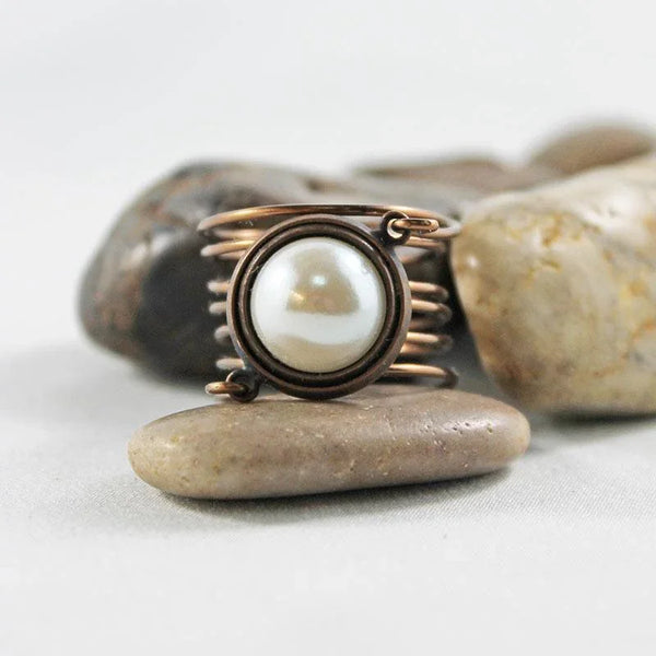 Bronze Wire Wrapped Pearl Ring