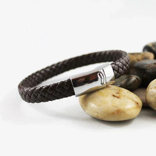 Brown Braided Leather Bracelet, Unisex Couple's Bracelet