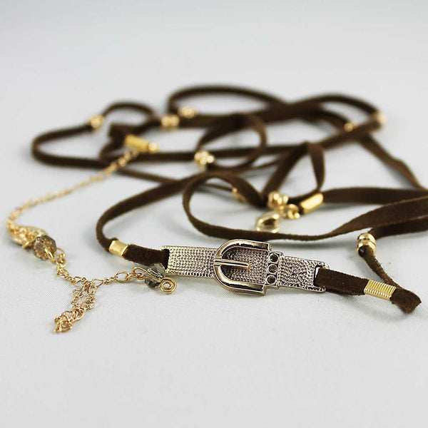 Brown Suede Gold Beaded Wrap Boho Bracelet