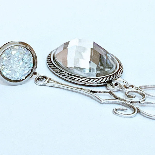 Clear White Druzy Crystal Drop Earrings