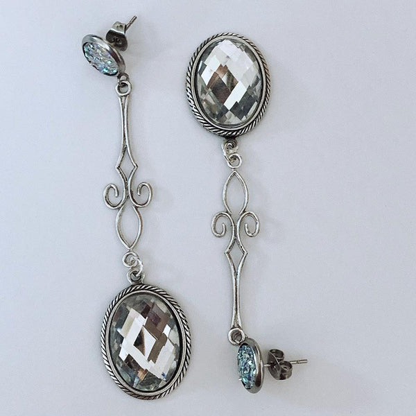 Clear White Druzy Crystal Drop Earrings