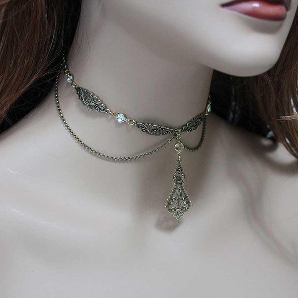 Crystal Brass Victorian Choker Necklace
