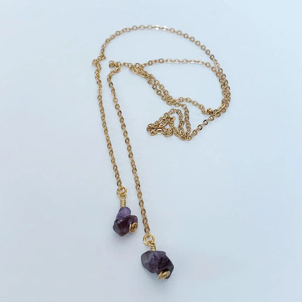 Dainty Gold Amethyst Lariat Necklace