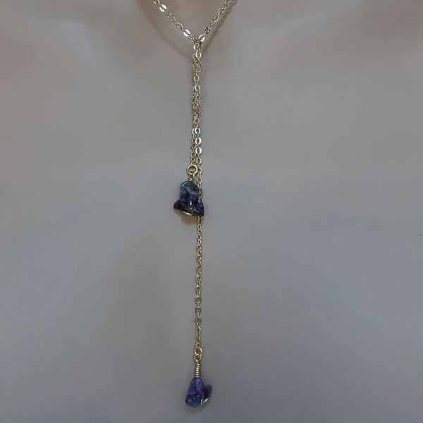 Dainty Gold Amethyst Lariat Necklace