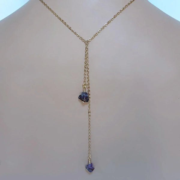 Dainty Gold Amethyst Lariat Necklace