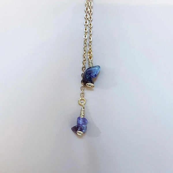 Dainty Gold Amethyst Lariat Necklace