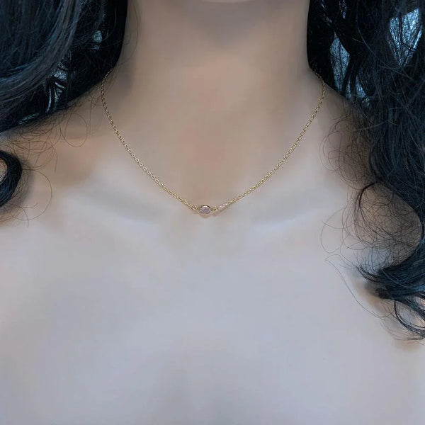 Dainty Gold Purple Crystal Necklace