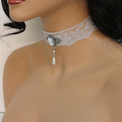 Dainty Grey Lace Cameo Victorian Choker