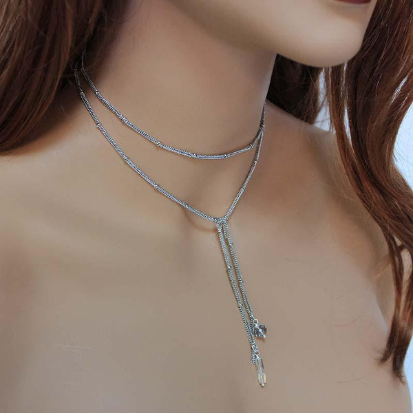 Dainty Oxidized Silver Lariat Choker Necklace