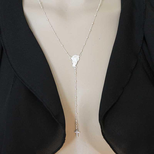 Dainty Satellite Chain Rosary Cross Necklace