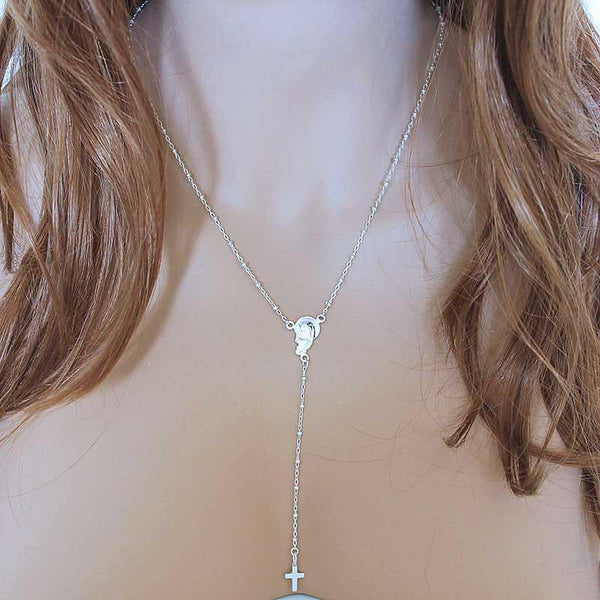 Dainty Satellite Chain Rosary Cross Necklace