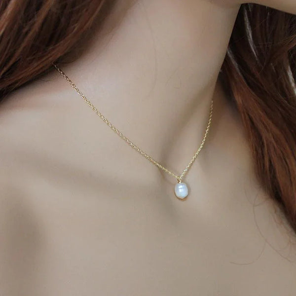 Dainty Single Pearl Gold Necklace