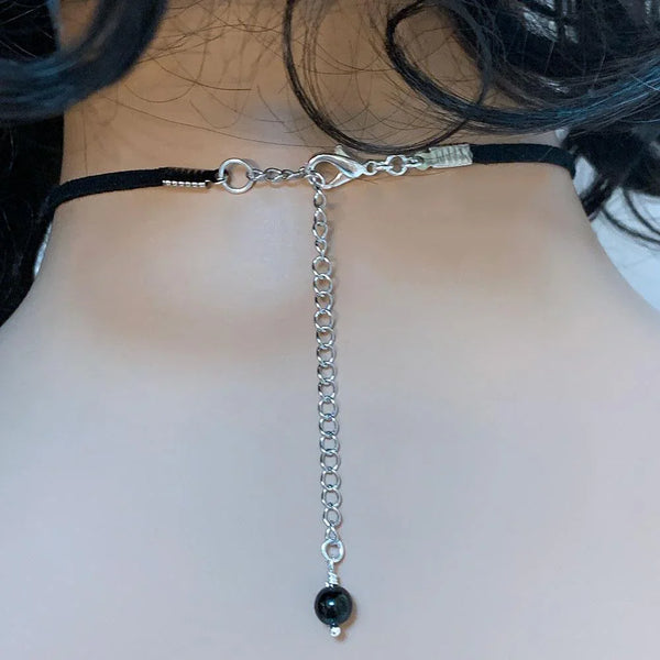 Dainty Victorian Black Cameo Choker Necklace