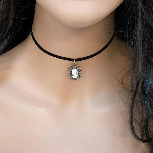 Dainty Victorian Black Cameo Choker Necklace