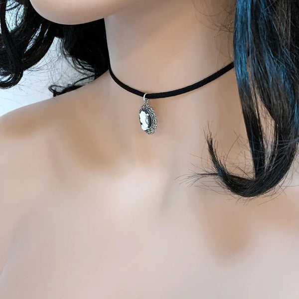 Dainty Victorian Black Cameo Choker Necklace