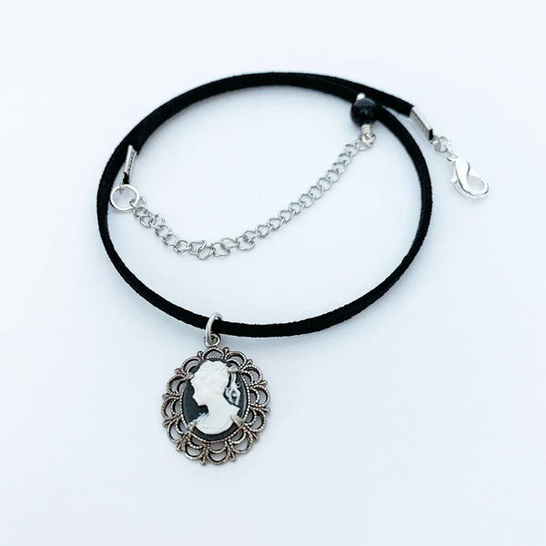 Dainty Victorian Black Cameo Choker Necklace