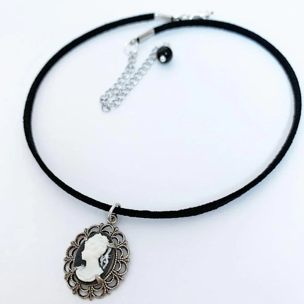 Dainty Victorian Black Cameo Choker Necklace