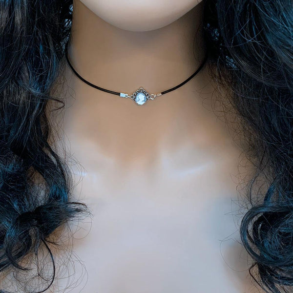 Dainty Victorian Blue Cameo Choker Necklace