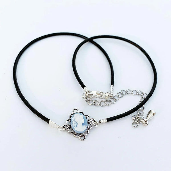 Dainty Victorian Blue Cameo Choker Necklace