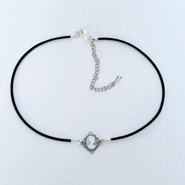 Dainty Victorian Blue Cameo Choker Necklace