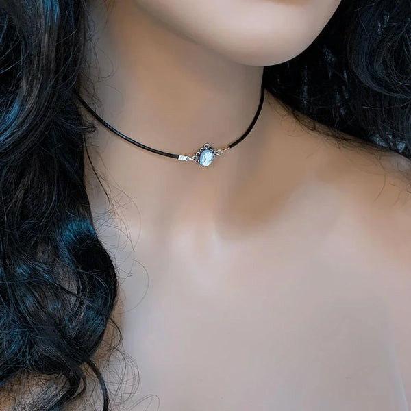 Dainty Victorian Blue Cameo Choker Necklace