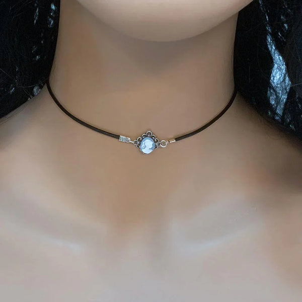 Dainty Victorian Blue Cameo Choker Necklace