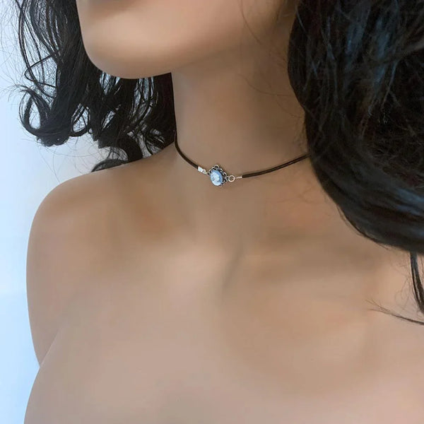 Dainty Victorian Blue Cameo Choker Necklace