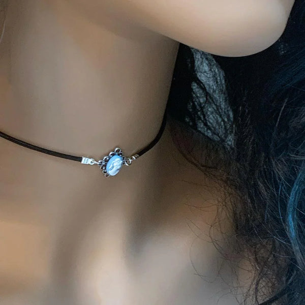 Dainty Victorian Blue Cameo Choker Necklace