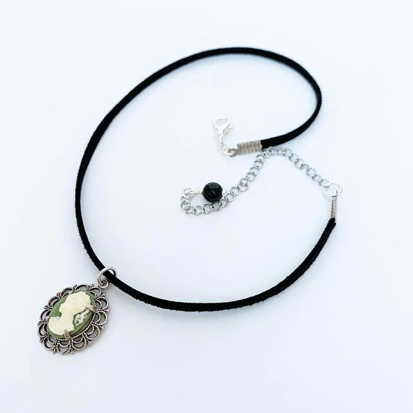 Dainty Victorian Green Cameo Choker Necklace