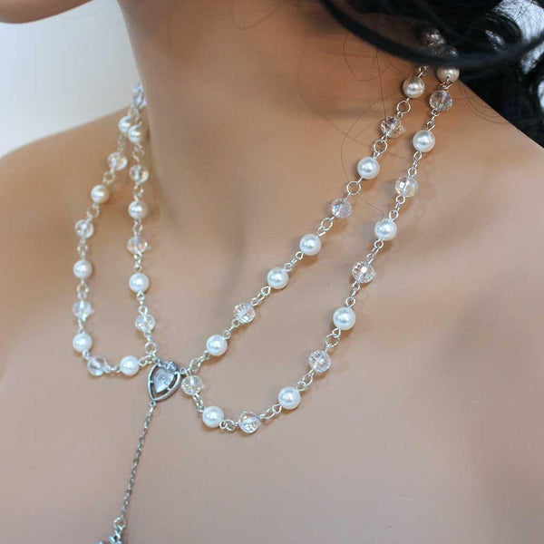 Double Strand Pearl Rosary Necklace Collar