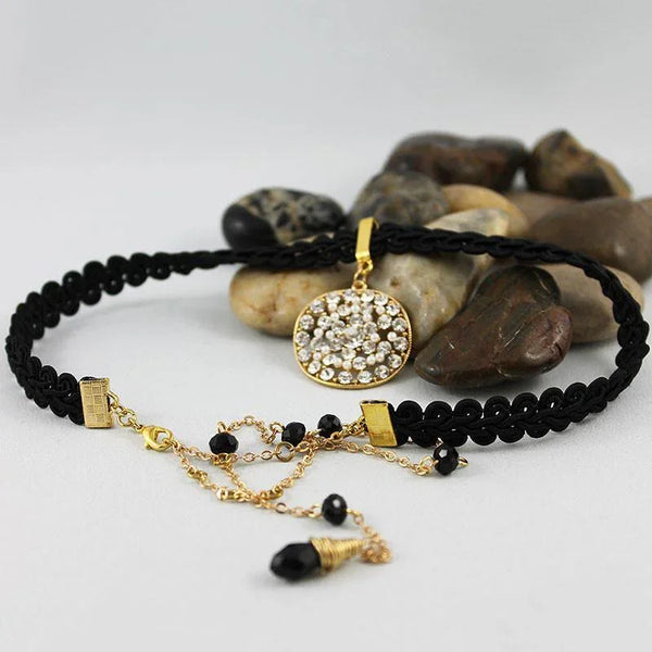 Elegant Black Long Beaded Back Drop Choker Necklace