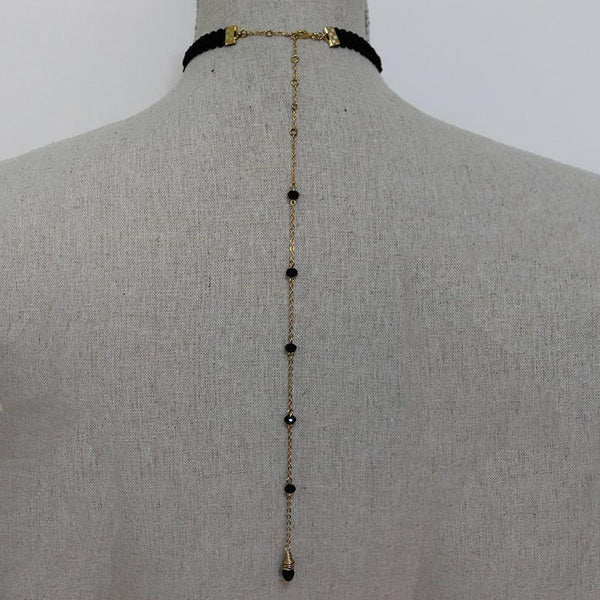 Elegant Black Long Beaded Back Drop Choker Necklace