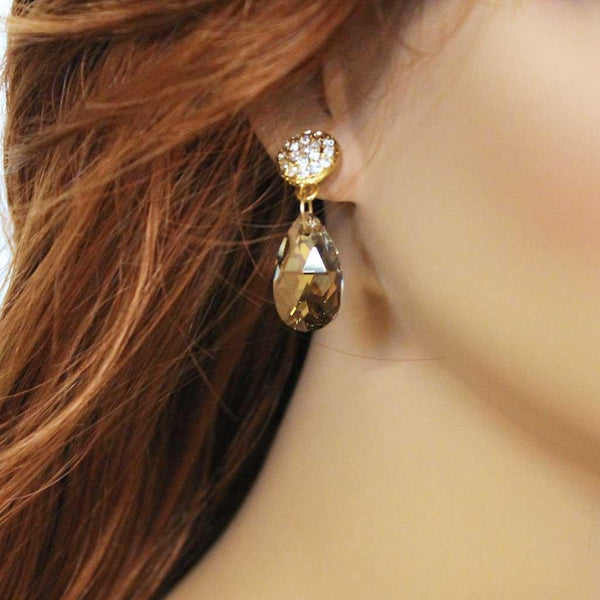 Elegant Golden Crystal Teardrop Earrings