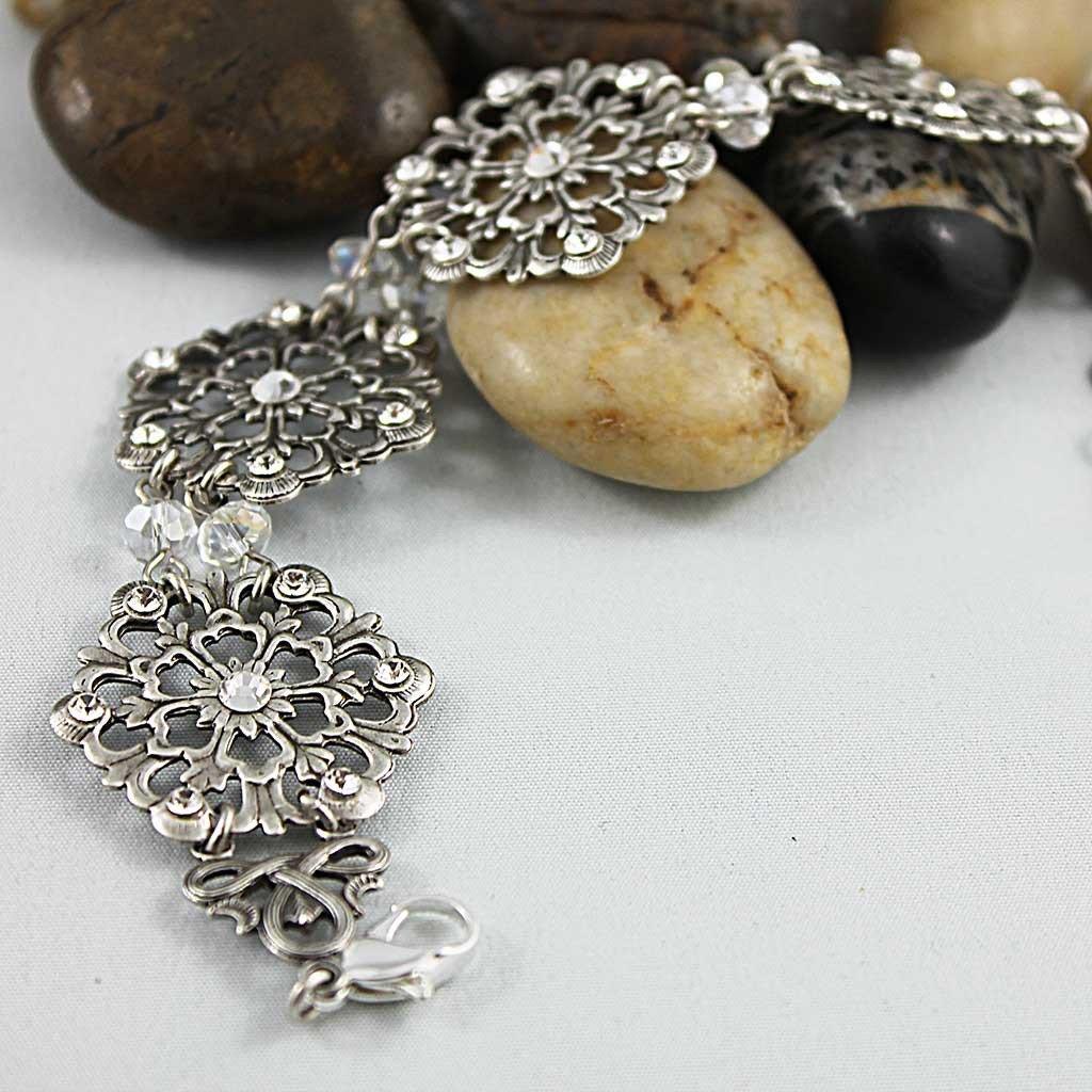 Elegant Oxidized Silver Victorian Bridal Bracelet